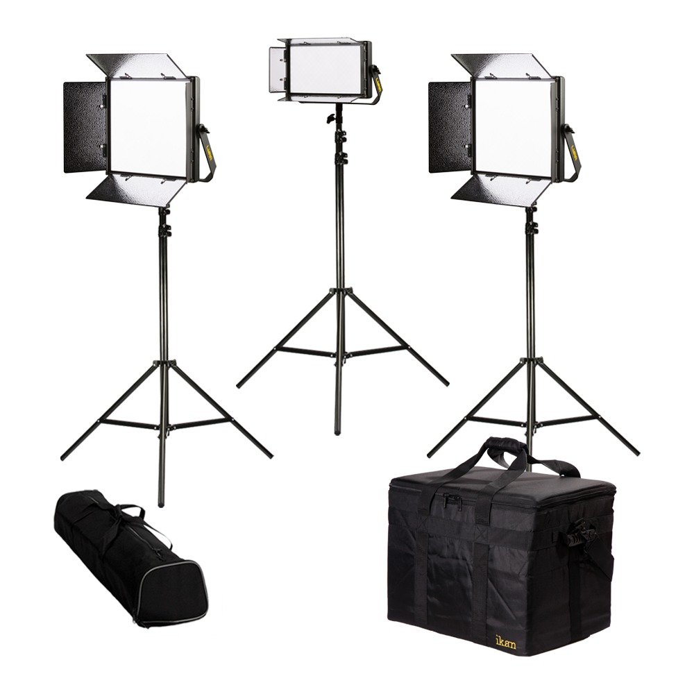 Ikan Lyra Bi-Color 3-Point LED Soft Panel Light Kit with 2x LB10 + 1x LB5 Includes Gold and V-Mount Battery Plates, Stands, and Bags