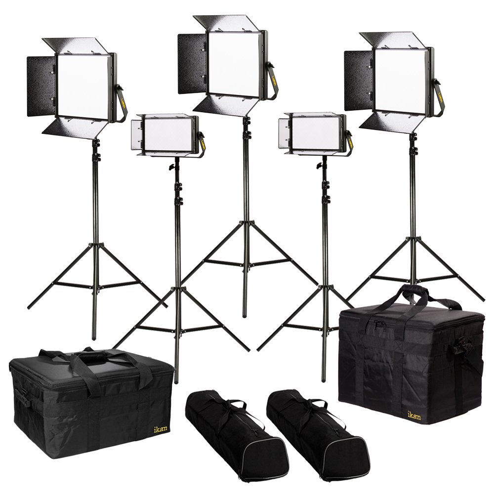 Ikan Lyra Bi-Color 5-Point LED Soft Panel Light Kit with 3x LB10 + 2x LB5 Includes Gold and V-Mount Battery Plates, Stands, and Bags