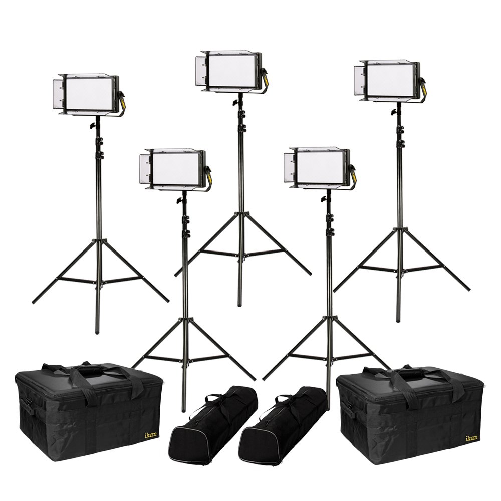 Ikan Lyra Bi-Color 5-Point LED Soft Panel Light Kit with 5x LB5 Includes Gold and V-Mount Battery Plates, Stands, and Bags
