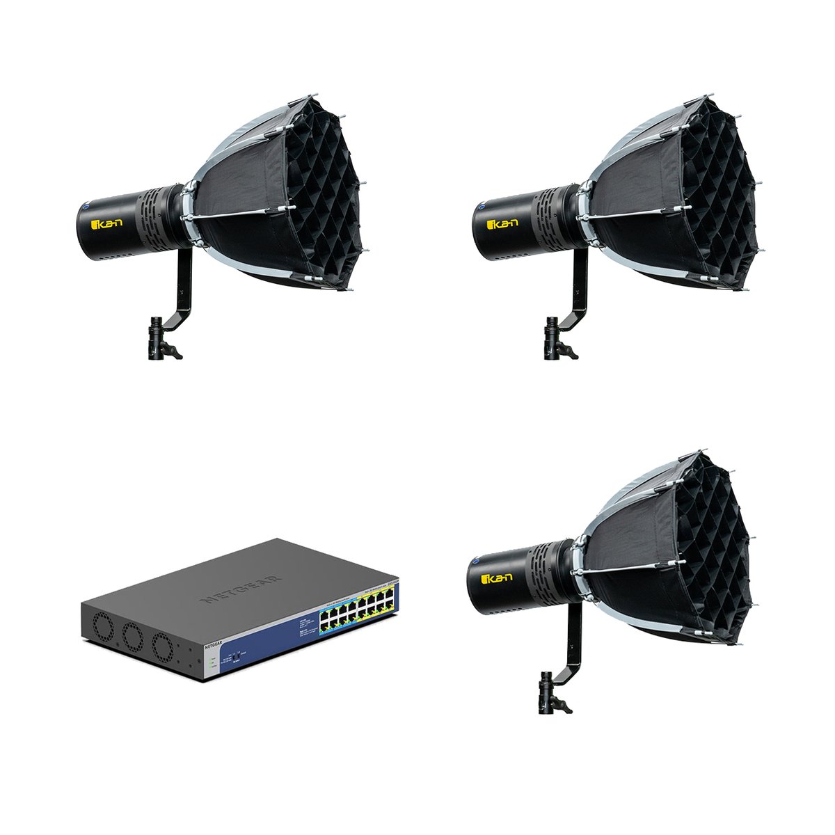 Ikan Lyra POE Bi-Color Studio Mini-Bowen LED Light 3x Light with Netgear PoE++ Ultra 60 Switch Bundle (Unmanaged) product image