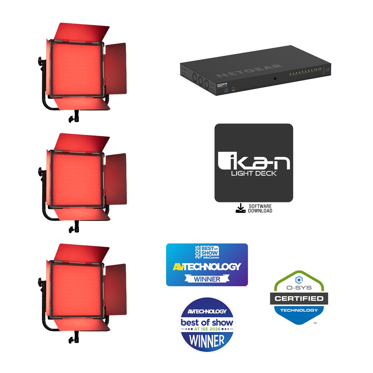 Ikan Lyra POE 1 x 1 RGBWA Color Studio Soft Panel LED Light with Netgear PoE++ Switch and Light Deck product image