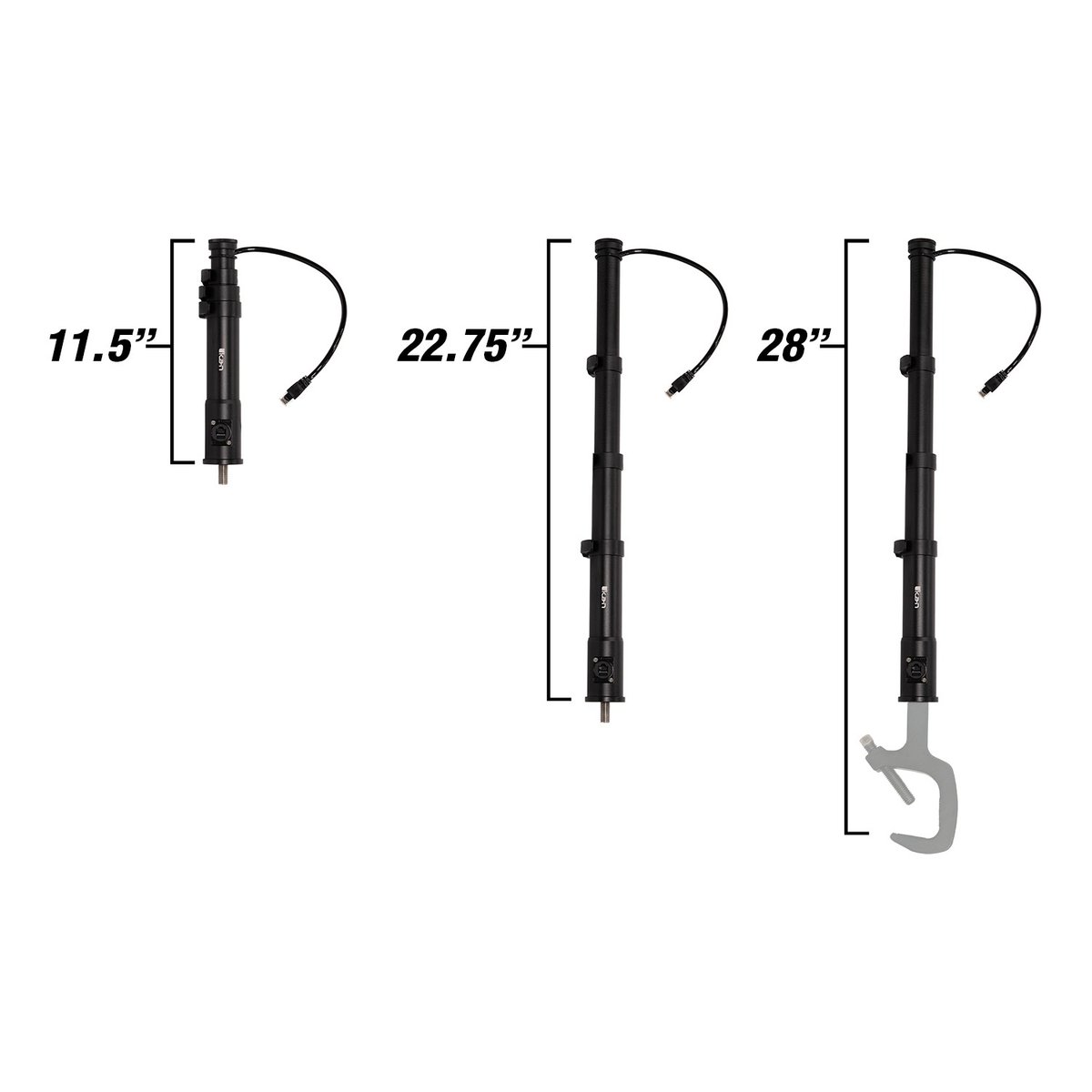 Ikan 2ft Aluminum Telescoping PoE Light Stand/Hanger with Internal Coiled Cat6 Cable, RJ45 Connector - view 2