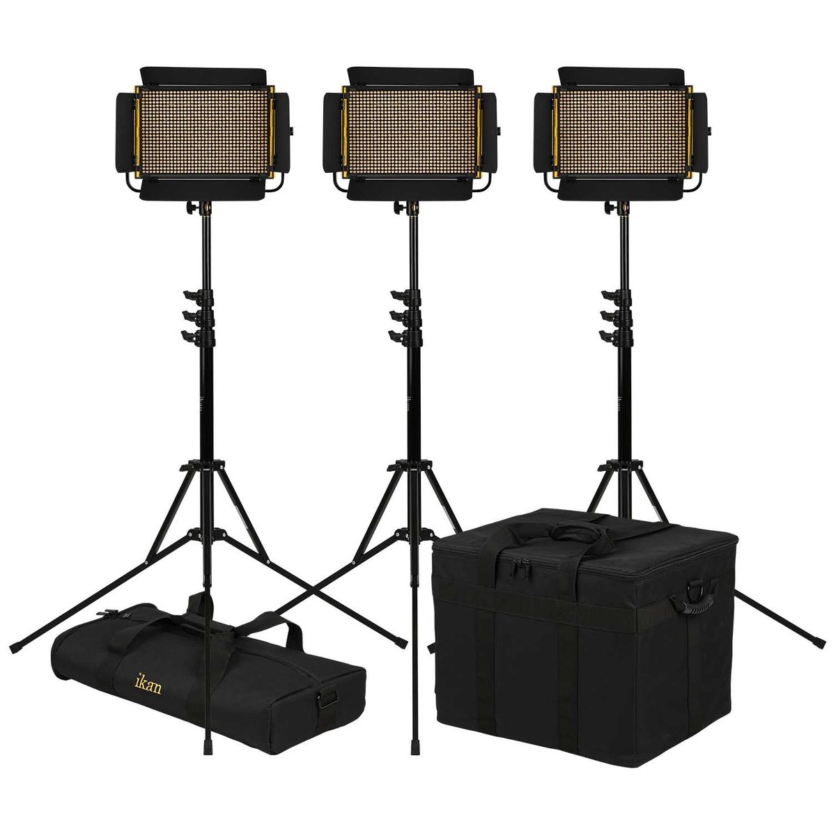 Ikan Onyx Half x 1 Bi-Color 3-Point LED Light Kit with 3x OYB5 Includes DV Batteries, Stands, and Bags