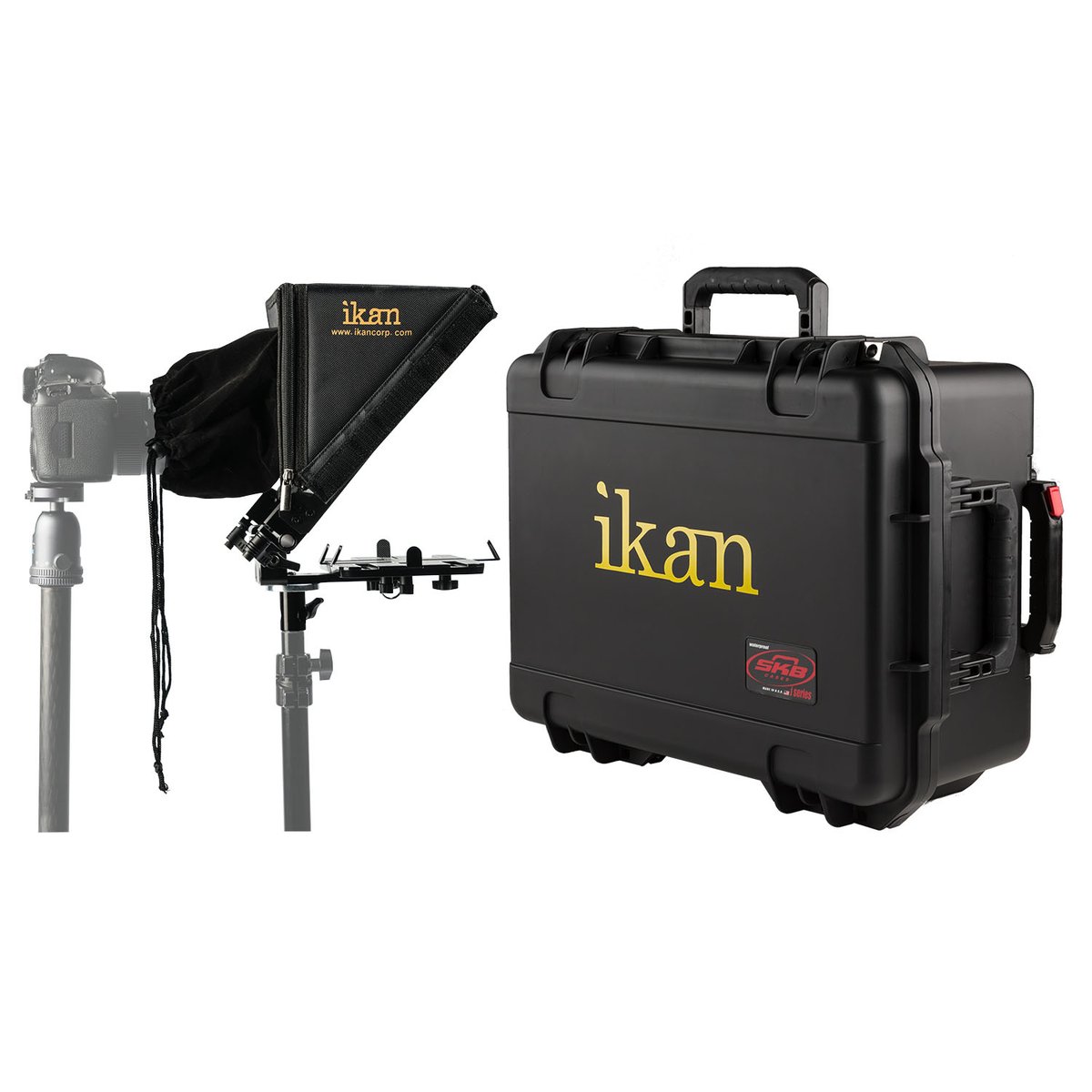 Ikan Elite Universal Tablet and iPad Teleprompter for Light Stand with Rolling Hard Case