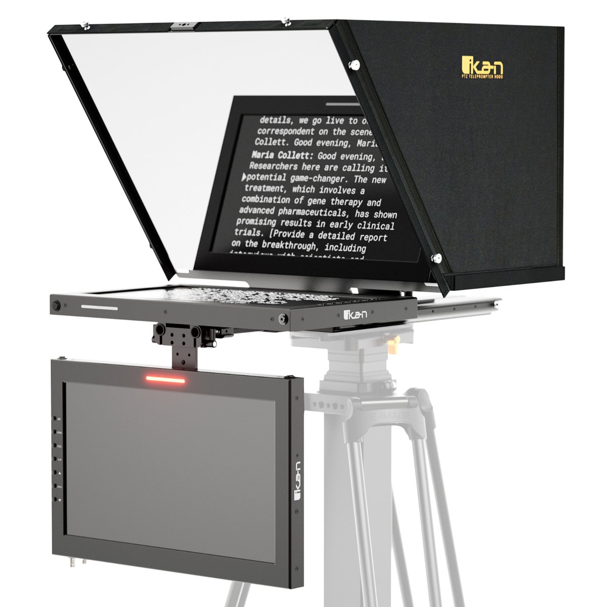 Ikan Professional 15 in. High Bright PTZ Teleprompter with Widescreen Tally SDI Monitor and Talent Monitor Kit