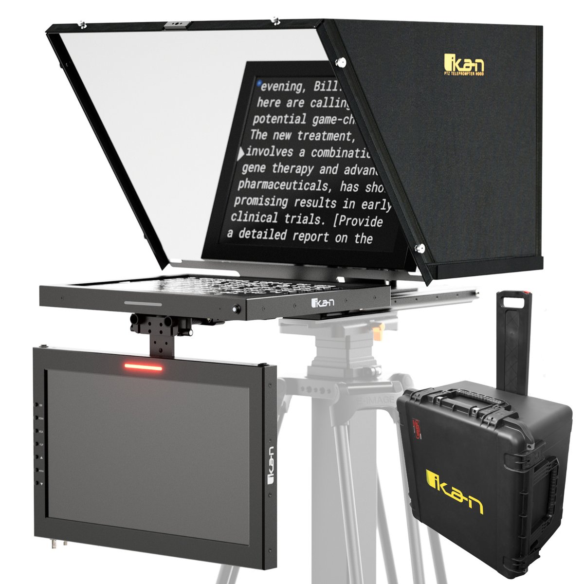 Ikan Aura Professional 17 in. High Bright SDI PTZ Teleprompter with Talent Monitor and Travel Kit