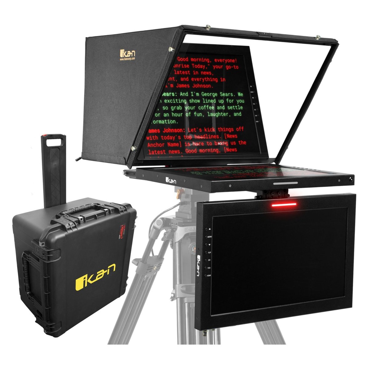 Ikan Aura Professional 19 in. High Bright SDI PTZ Teleprompter with Talent Monitor and Travel Kit