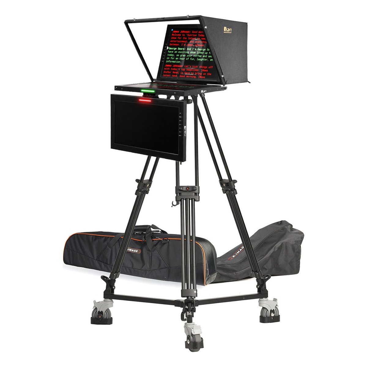 Ikan 19in 4:3 PTZ Teleprompter w/ 16:9 Talent Monitor, Tripod & Dolly Turnkey product image