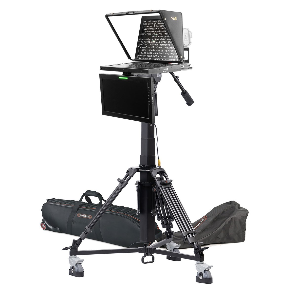 Ikan 19in 4:3 Teleprompter w/ 16:9 Talent Monitor, Motorized Pedestal & Dolly Turnkey