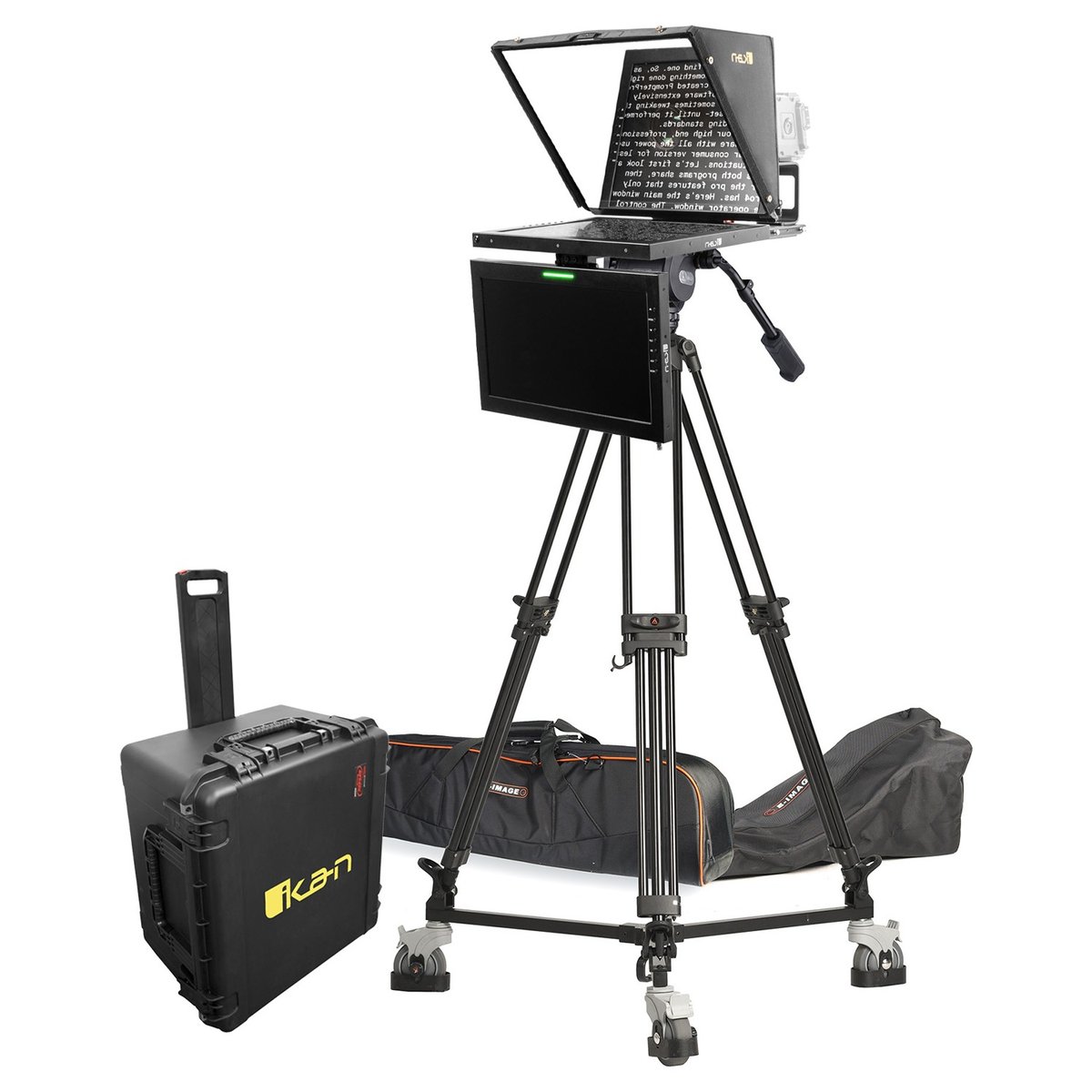 Ikan 19in 4:3 Teleprompter w/ 16:9 Talent Monitor, Tripod & Dolly Turnkey, Travel Kit