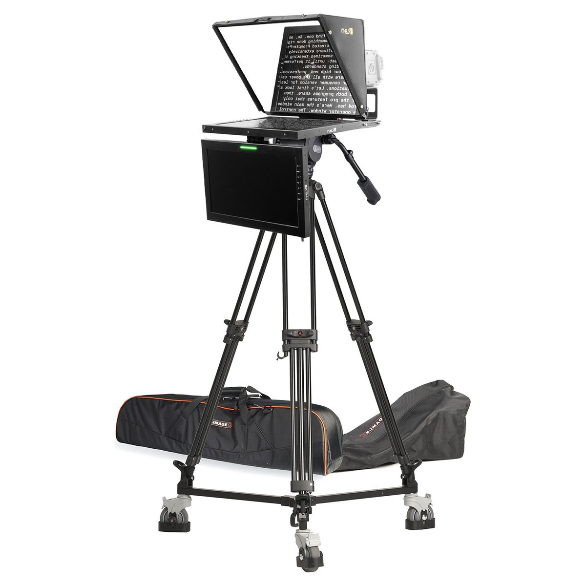 Ikan 19in 4:3 Teleprompter w/ 16:9 Talent Monitor, Tripod & Dolly Turnkey