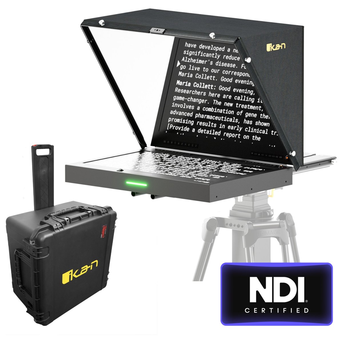 Ikan Aura 19" POE++ Teleprompter with Full NDI Encoding/Decoding and IP Tally Light + Travel Kit