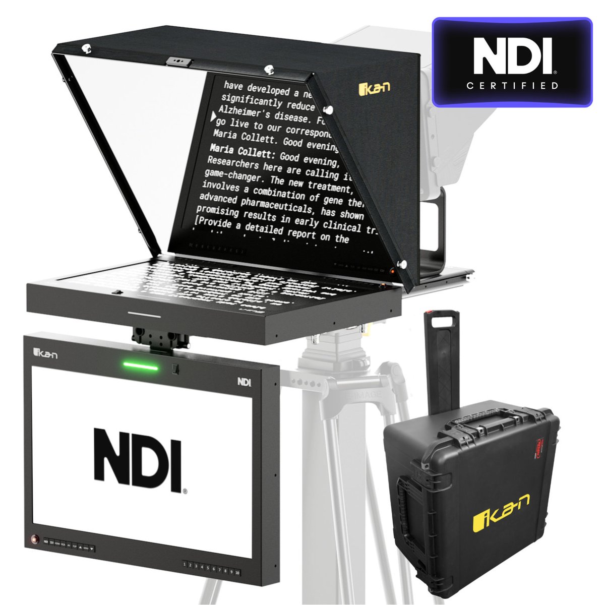 Ikan Aura 19" POE++ NDI Teleprompter and NDI Talent Monitor with Full NDI Encoding/Decoding and IP Tally Light + Travel Kit product image
