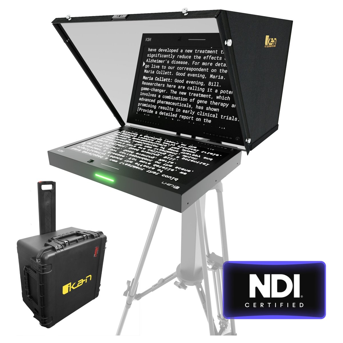 Ikan Aura 19" PTZ POE++ NDI Teleprompter with Full NDI Encoding/Decoding, IP Tally Light + Travel Kit product image