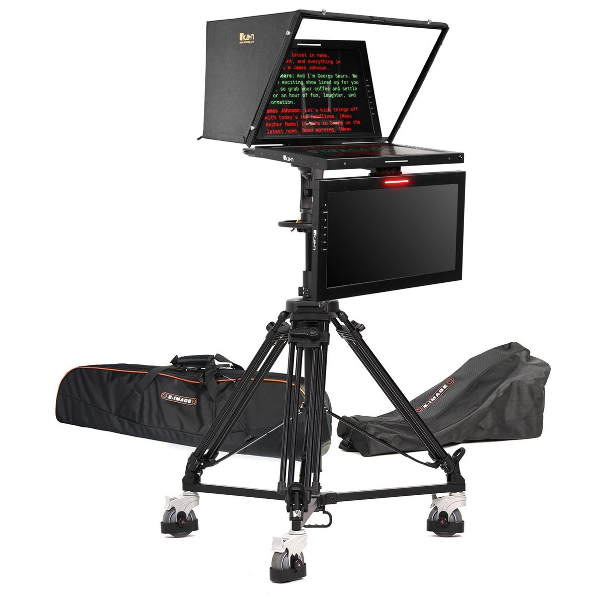 Ikan 19" Widescreen PTZ 3G-SDI Teleprompter with Widescreen Talent Monitor, Pedestal and Dolly Turnkey product image
