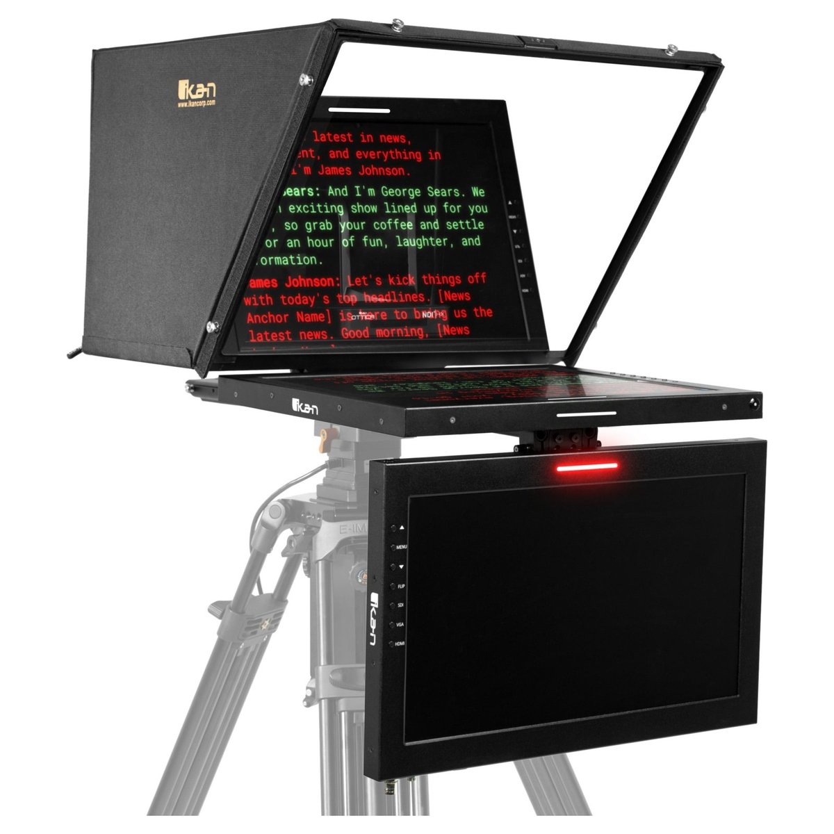 Ikan 19" Widescreen PTZ 3G-SDI Teleprompter with Widescreen Talent Monitor, Tripod and Dolly Turnkey, Travel Kit - view 2