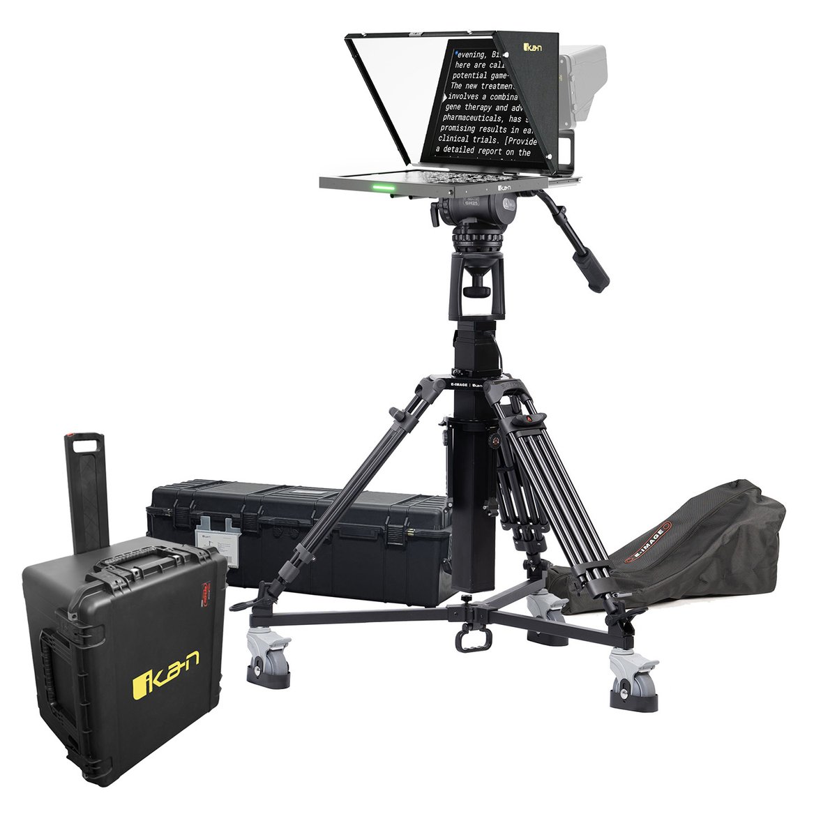 Ikan 19in Widescreen Teleprompter, Motorized Pedestal & Dolly Turnkey, Travel Kit