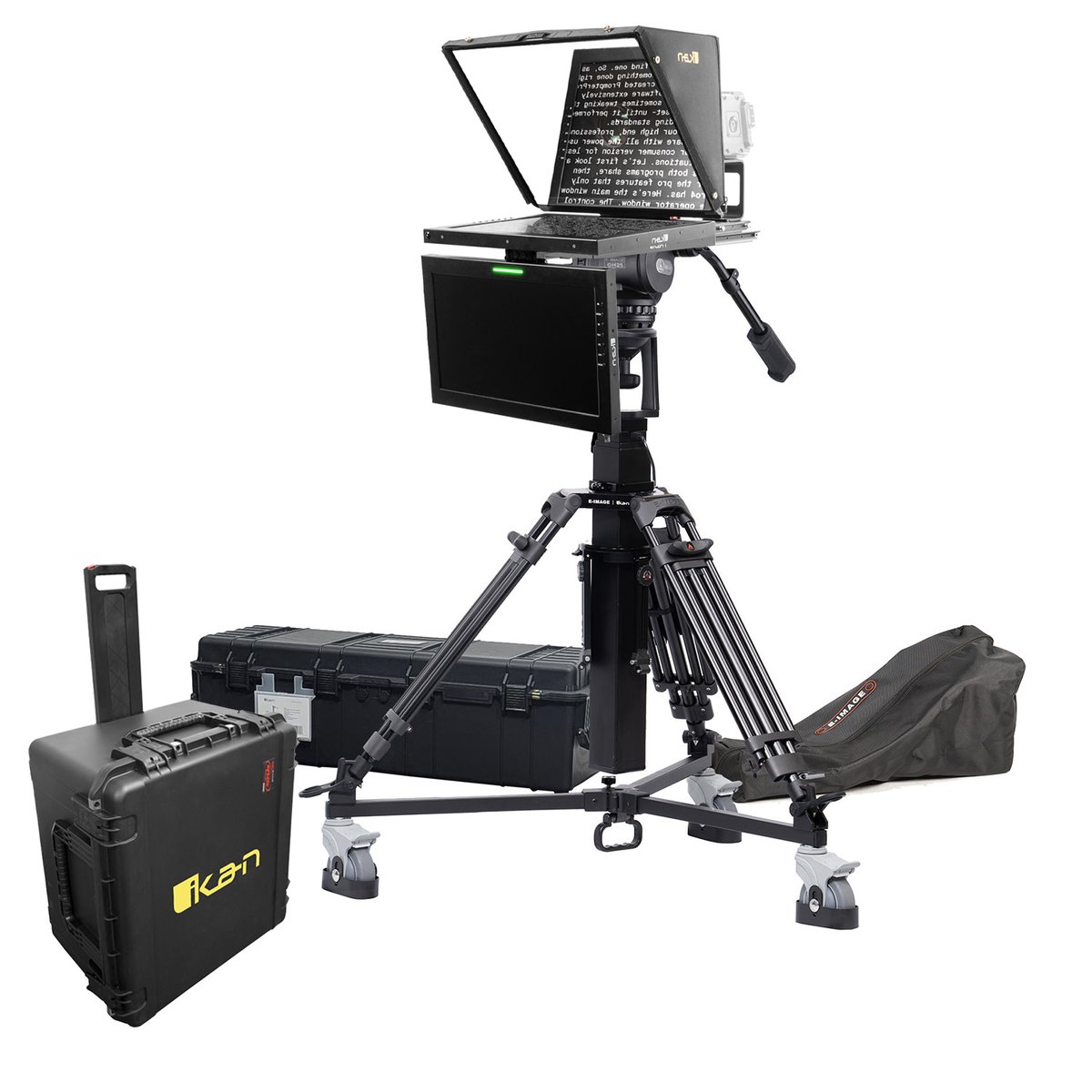 Ikan 19in Widescreen Teleprompter w/ Talent Monitor, Motorized Pedestal & Dolly Turnkey, Travel Kit product image