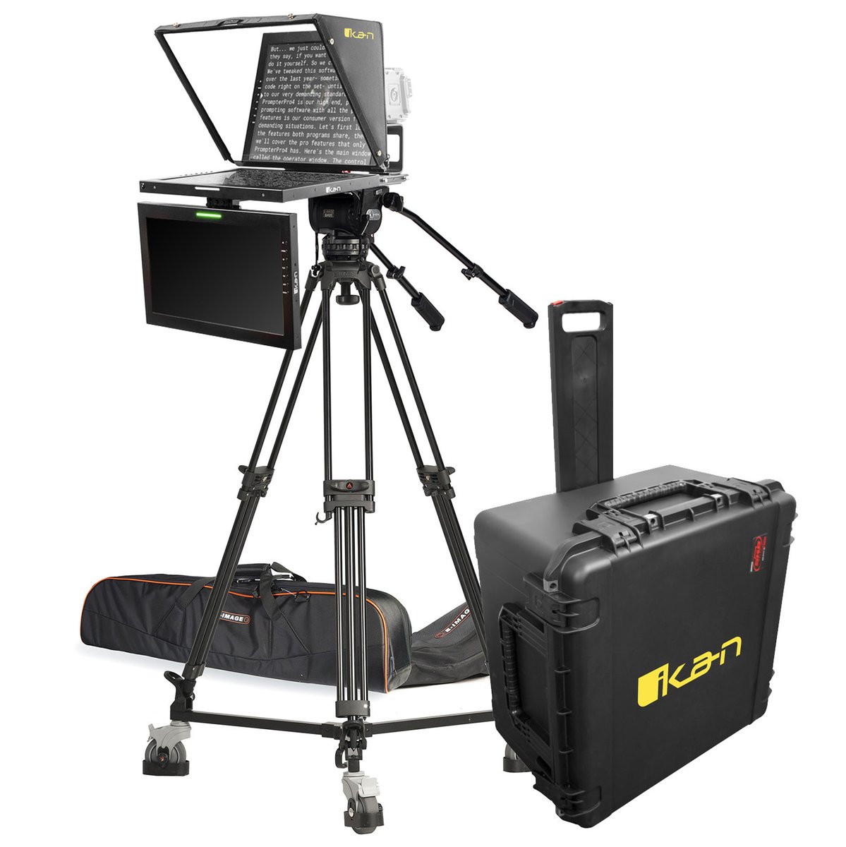 Ikan 19" Widescreen Teleprompter with Talent Monitor, Tripod and Dolly Turnkey, Travel Kit