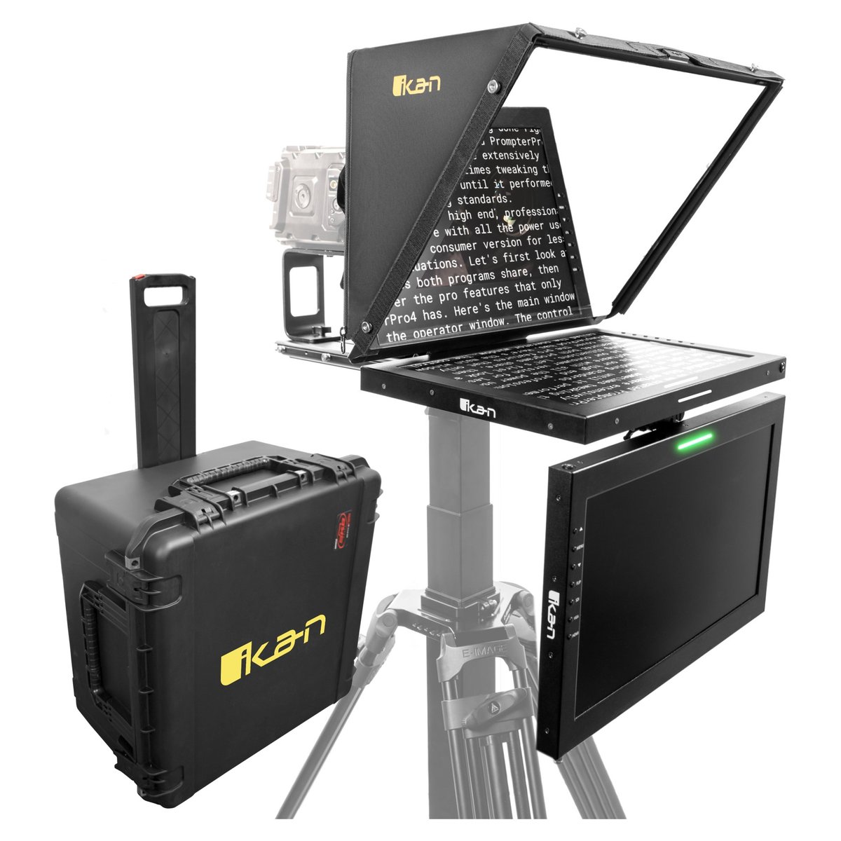 Ikan Professional 19 in. High Bright Teleprompter with Widescreen Tally SDI Monitor, Talent Monitor and Travel Kit