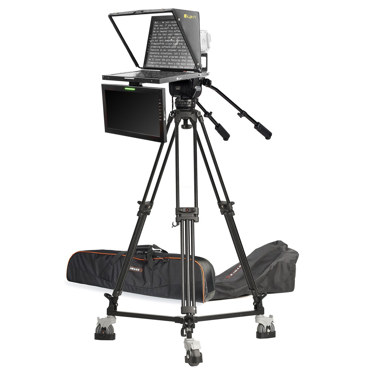 Ikan 19in Widescreen Teleprompter w/ Talent Monitor, Tripod & Dolly Turnkey
