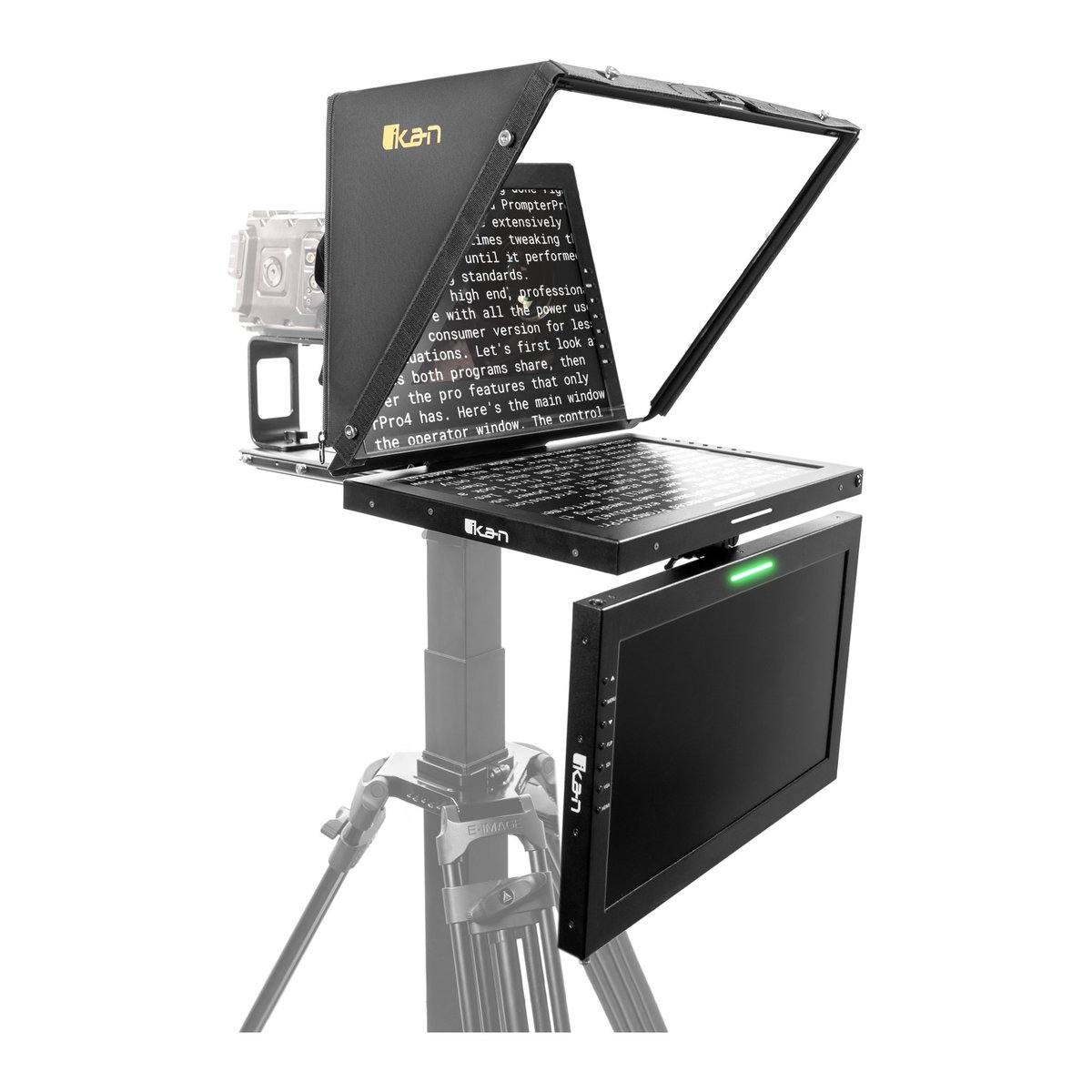 Ikan Professional 19 in. Widescreen High Bright Beam Splitter Teleprompter with Talent Monitor Kit and Tally product image