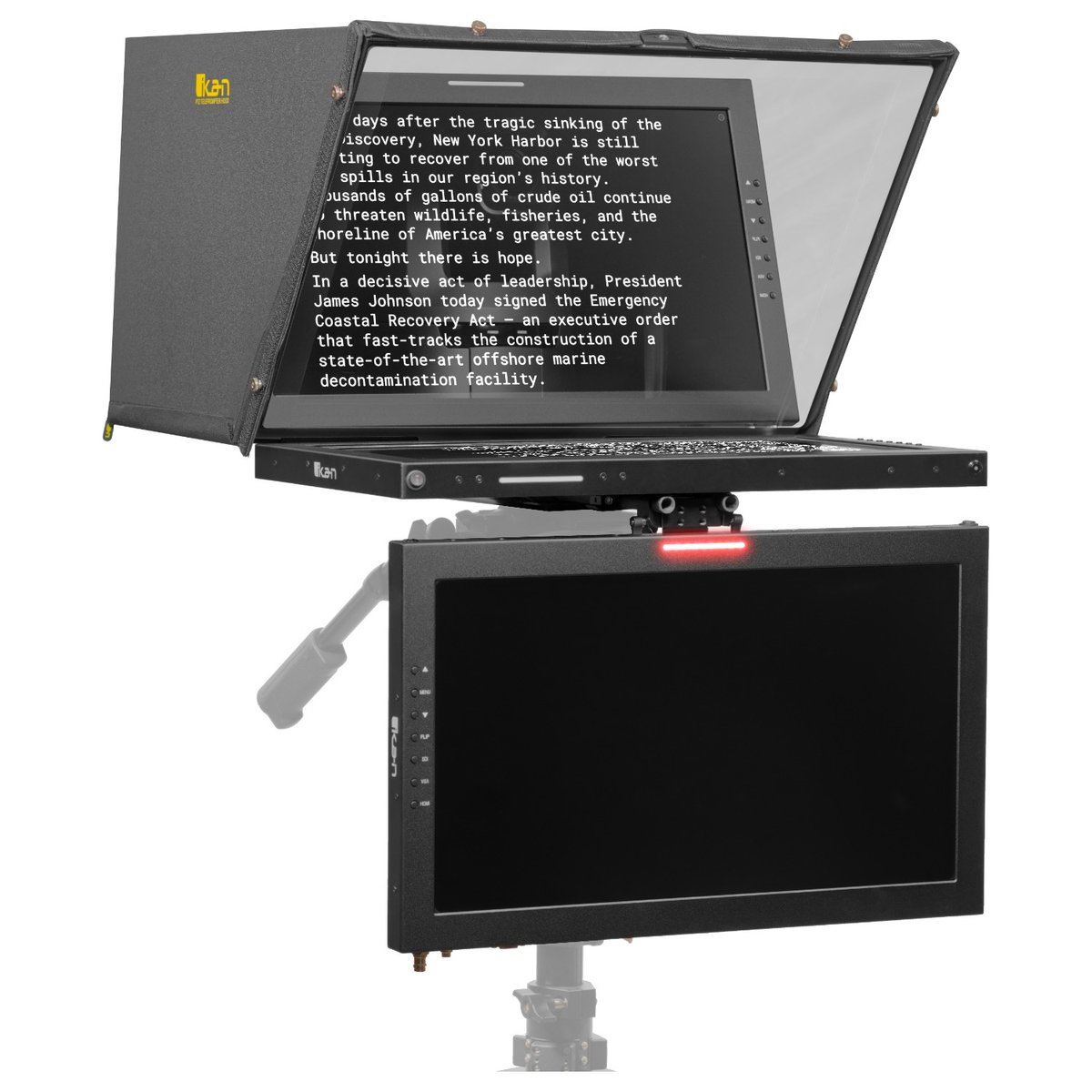 Ikan Aura Professional 21 in. High Bright PTZ Teleprompter with Widescreen Tally SDI Monitor, Talent Monitor and Travel Kit - view 2