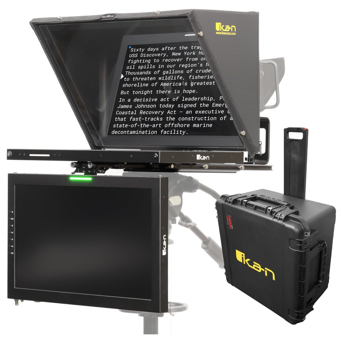 Ikan Aura Professional 21 in. High Bright Teleprompter with Widescreen Tally SDI Monitor, Talent Monitor and Travel Kit