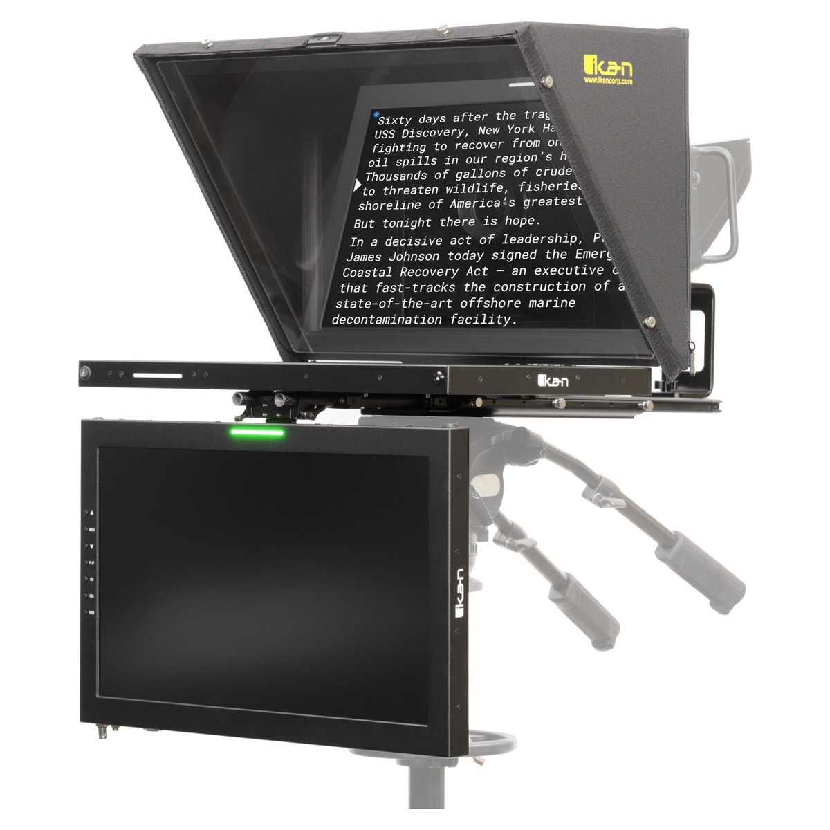 Ikan Aura Professional 21 in. Widescreen High Bright Beam Splitter Teleprompter with Talent Monitor Kit and Tally