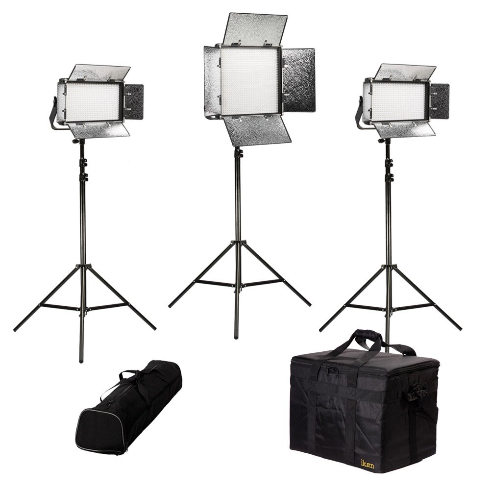 Ikan Rayden Bi-Color 3-Point LED Light Kit with 1x RB10 + 2x RB5 Includes Gold and V-Mount Battery Plates, Stands, and Bags