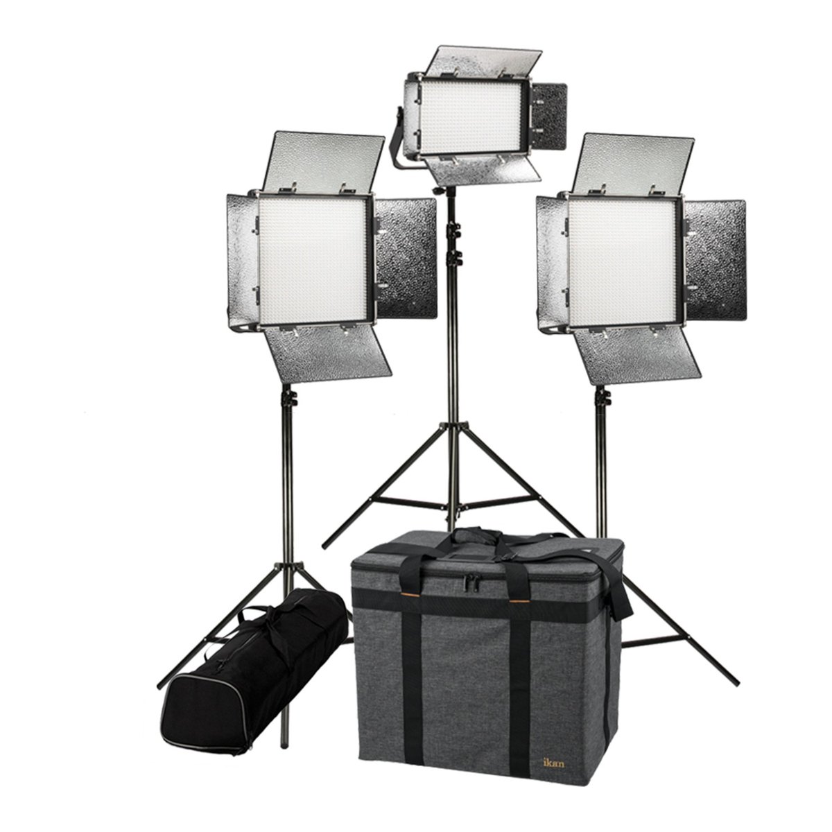 Ikan Rayden Bi-Color 3-Point LED Light Kit with 2x RB10 + 1x RB5 Includes Gold and V-Mount Battery Plates, Stands, and Bags