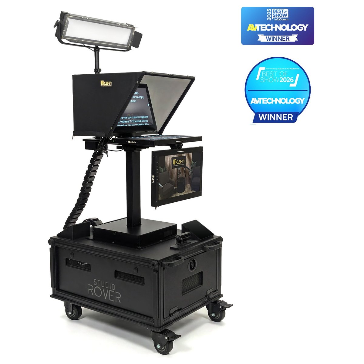 Ikan Studio Rover Mobile Studio w/ 19in SDI Teleprompter, Talent Monitor, Motorized Column, PoE Light, Two D-Series Patch Panel Slots