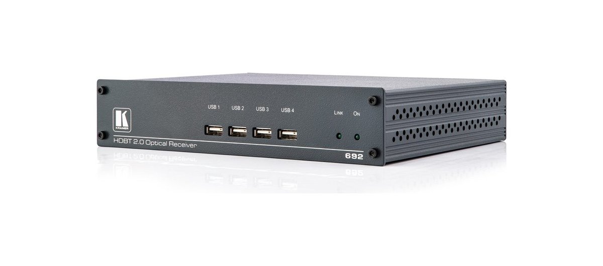 Kramer 692 4K60 4:2:0 HDMI MM/SM Fiber Optic Receiver with USB, Ethernet, RS-232, IR & Stereo Audio De-embedding over Ultra-Reach HDBaseT 2.0 - view 2