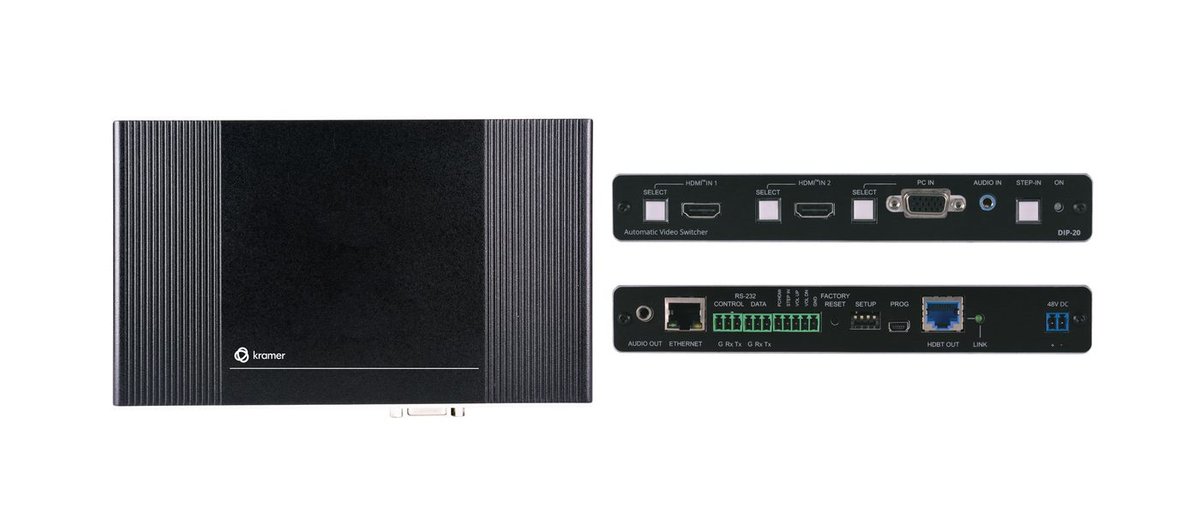 Kramer DIP-20 4K60 4:2:0 HDMI & VGA Auto Switcher/Transmitter over Extended-Reach PoE over HDBaseT with Maestro Room Automation product image