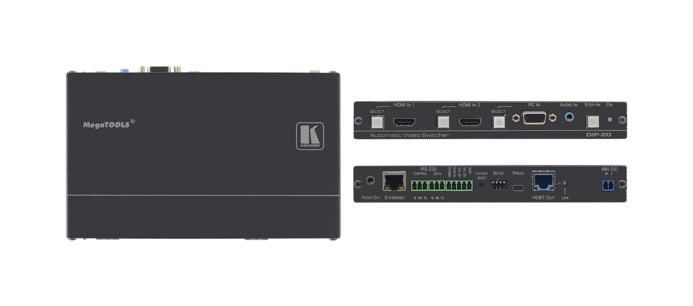 Kramer DIP-20 4K60 4:2:0 HDMI & VGA Auto Switcher/Transmitter over Extended-Reach PoE over HDBaseT with Maestro Room Automation - view 2
