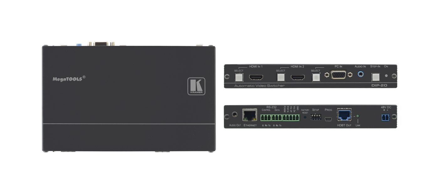 Kramer DIP-20 4K60 4:2:0 HDMI & VGA Auto Switcher/Transmitter over Extended-Reach PoE over HDBaseT with Maestro Room Automation - view 3