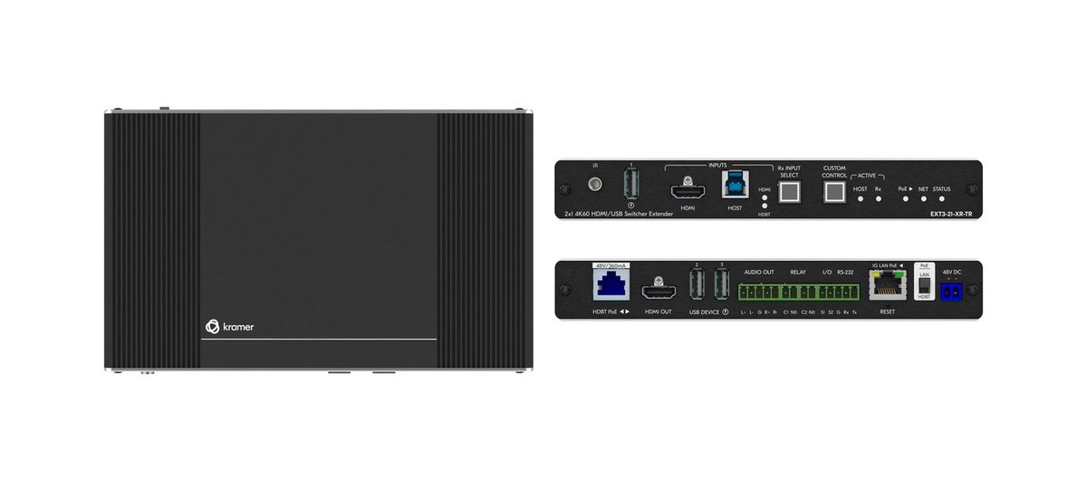 Kramer EXT3-21-XR-TR 2x1 4K60 HDMI/USB Switcher Extender over 100m HDBaseT 3.0 product image