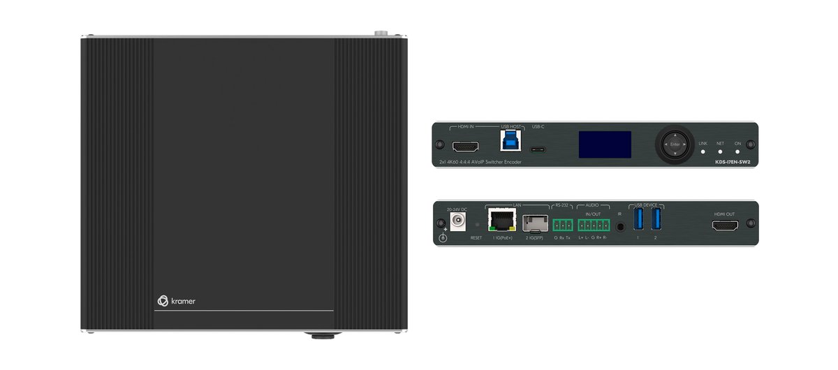 Kramer KDS-17EN-SW2 2x1 4K60 4:4:4 AVoIP Switcher Encoder with Dante