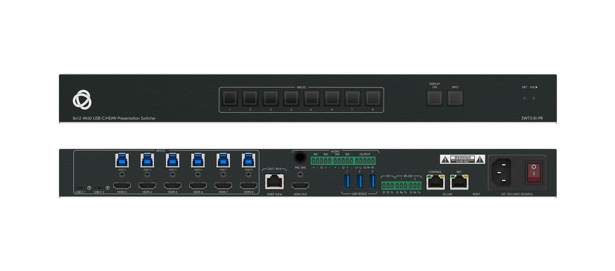 Kramer SWT3-81-PR 8x1:2 4K60 USB-C/HDMI Presentation Switcher