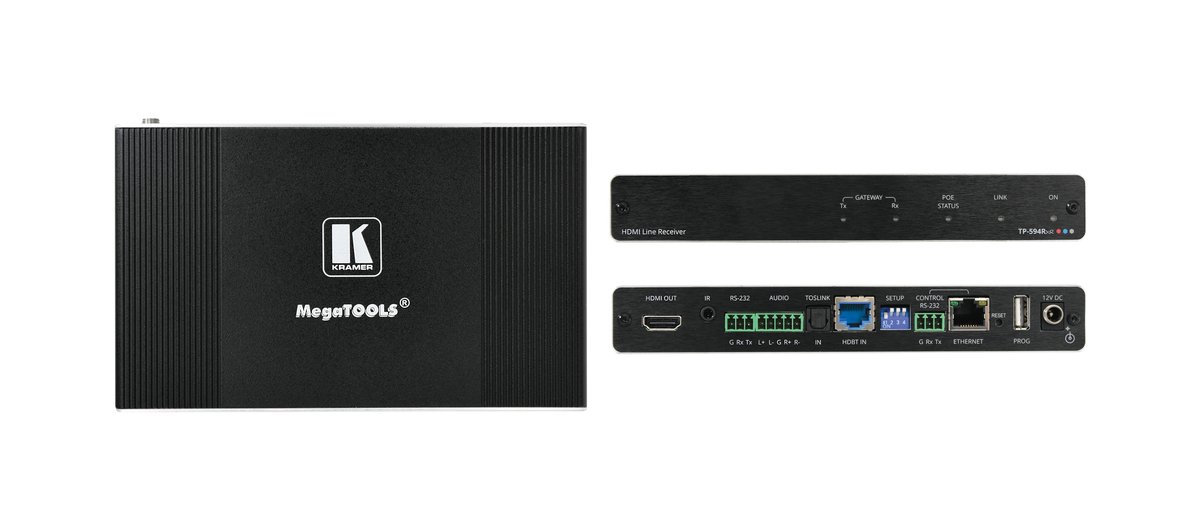 Kramer TP-594Rxr 4K HDR HDMI Receiver with Ethernet, RS-232, IR, ARC & Stereo Audio Routing over PoE Extended-Reach HDBaseT 2.0