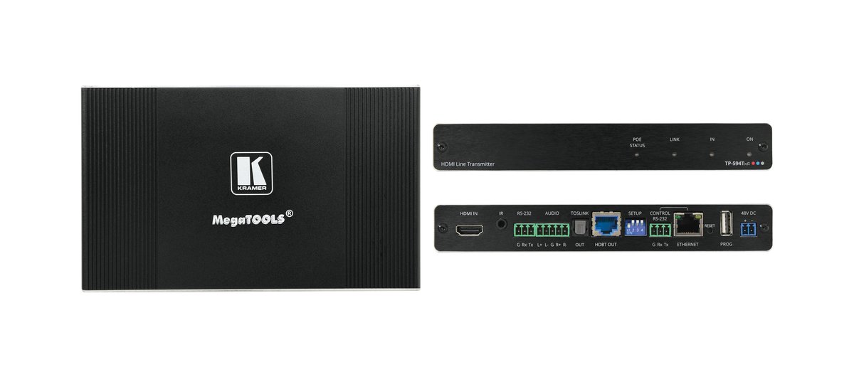 Kramer TP-594Txr 4K HDR HDMI Transmitter with Ethernet, RS-232, IR, ARC & Stereo Audio Routing over PoE Extended-Reach HDBaseT 2.0