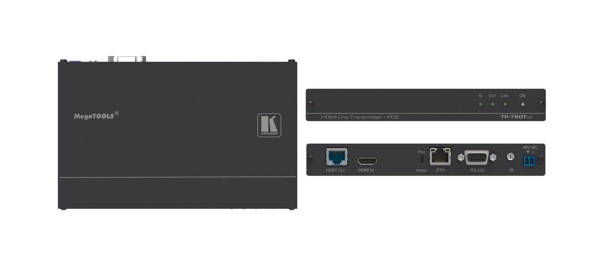 Kramer TP-780Txr 4K60 4:2:0 HDMI HDCP 2.2 PoE Transmitter with Ethernet, RS-232 & IR over Extended-Reach HDBaseT
