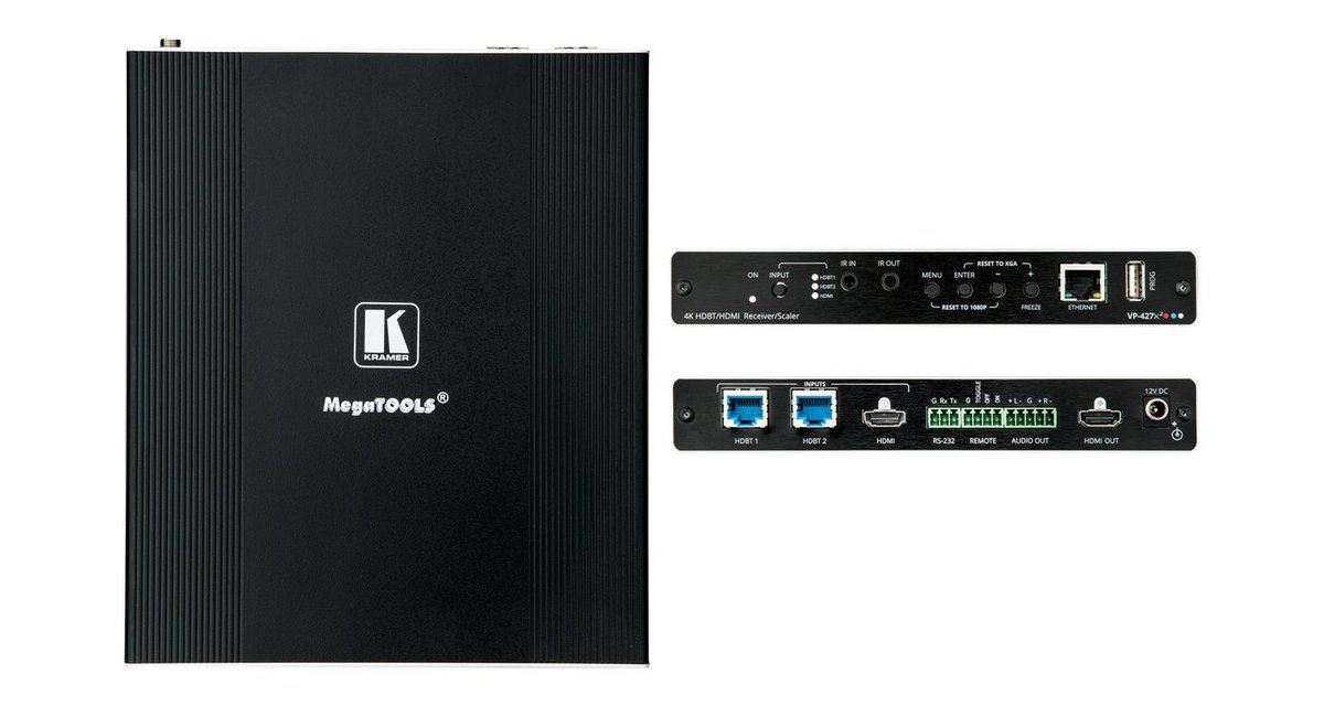 Kramer VP-427X2 4K HDR HDBT Receiver / Scaler Tool with HDBaseT and HDMI Inputs product image