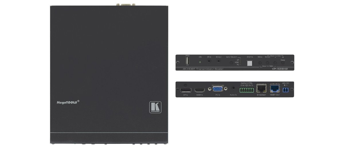 Kramer VP-428H2 DisplayPort, HDMI & VGA Auto Switcher/Scaler and PoE Provider over HDBaseT with 4K60 4:4:4 HDCP 2.2 Input Support