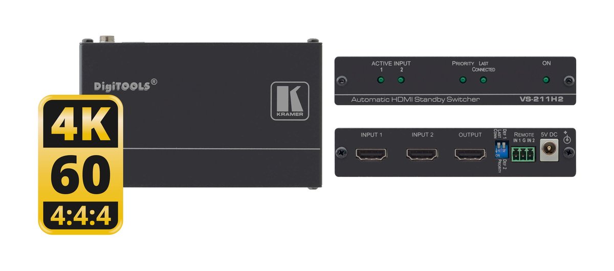 Kramer VS-211H2 2x1 4K HDR HDCP 2.2 HDMI Auto Switcher