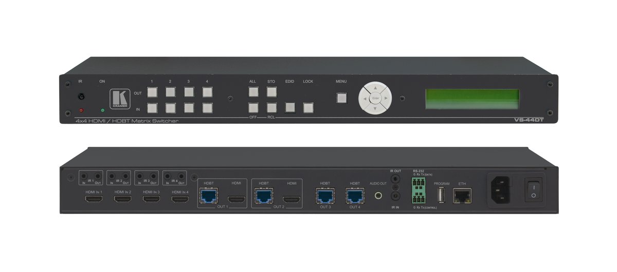 Kramer VS-44DT 4x4 4K60 4:2:0 HDMI/HDBaseT Extended-Reach PoE Matrix Switcher