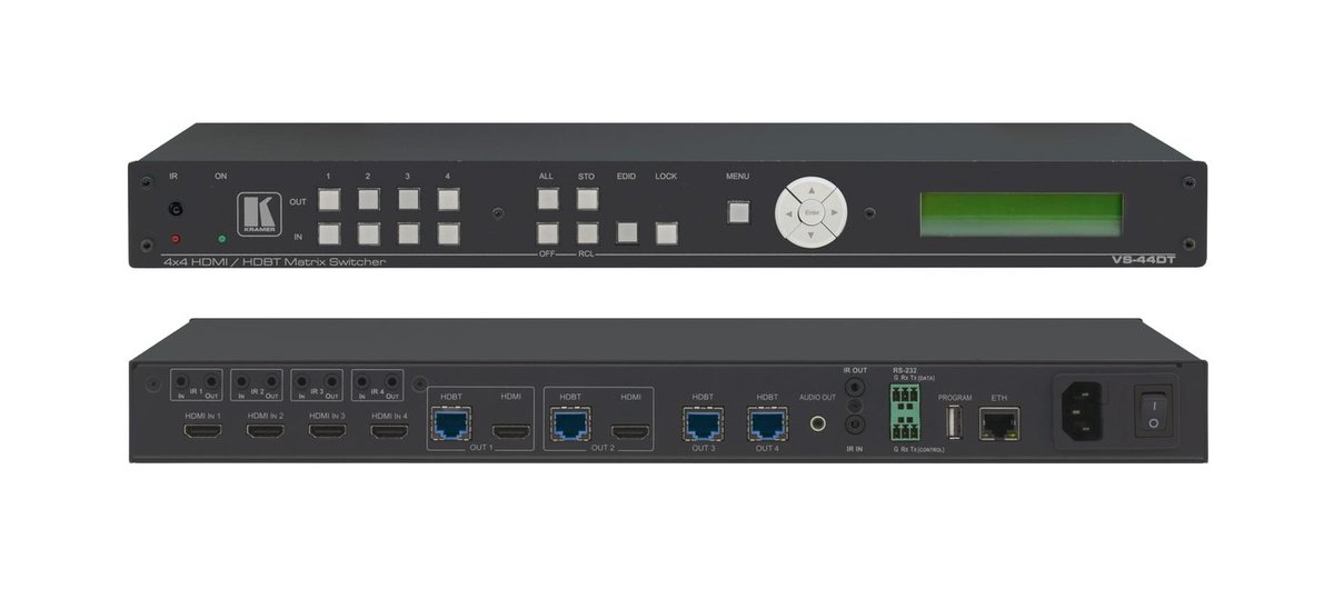 Kramer VS-44DT 4x4 4K60 4:2:0 HDMI/HDBaseT Extended-Reach PoE Matrix Switcher product image