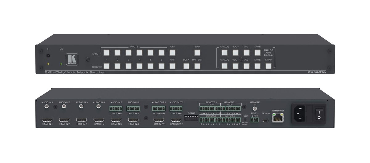 Kramer VS-62HA 6x2 4K60 4:2:0 HDMI/Audio Automatic Matrix Switcher