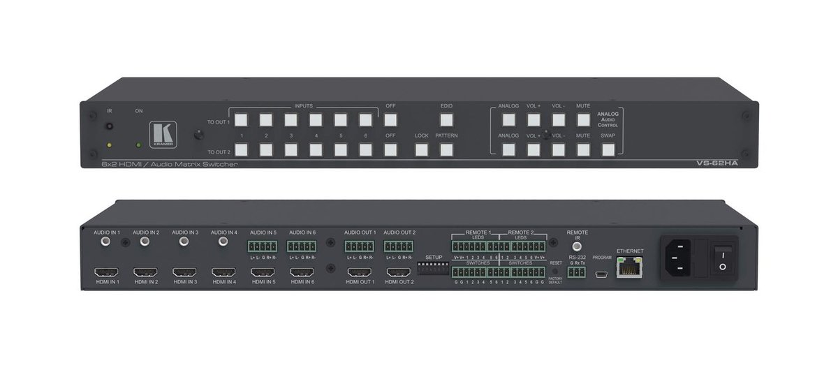 Kramer VS-62HA 6x2 4K60 4:2:0 HDMI/Audio Automatic Matrix Switcher product image