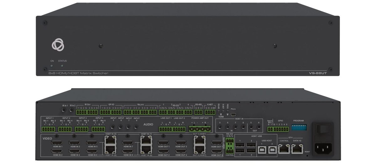 Kramer VS-88UT All-in-One Presentation System with 8x8 4K60 4:2:0 HDMI/HDBaseT 2.0 Matrix Switching, Master Room Controller, PoE & Power Amplifier product image